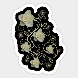 white roses, ornament, rose, flowers, petal bloom Sticker